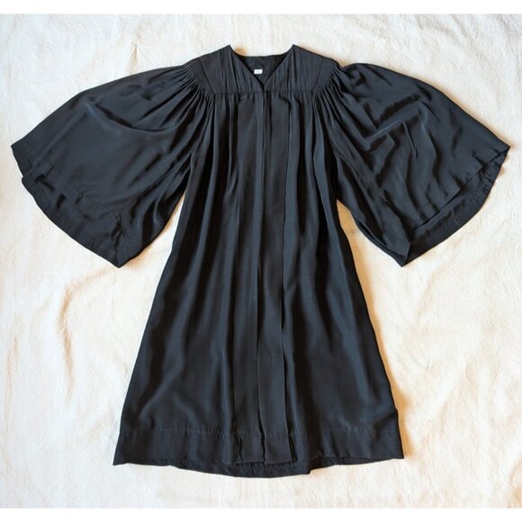 Vintage 60s Judges Robe Costume Goth Cape Dark Academia Rick Vamp Talon Zip 42 - Picture 2 of 9
